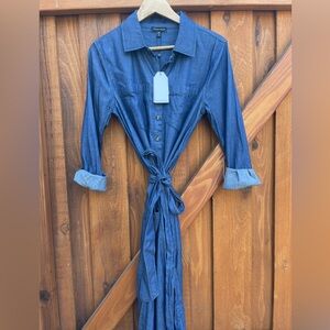 Universal Standard Chambray Stretch Denim Tie Shirt Dress Preppy Basic Casual 8